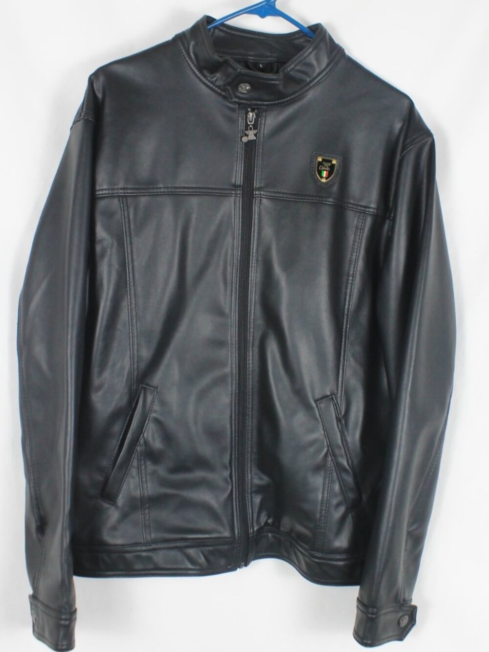 CA Collezione Men's Black Faux Leather Moto Racer Jacket Full Zip Size L Italy